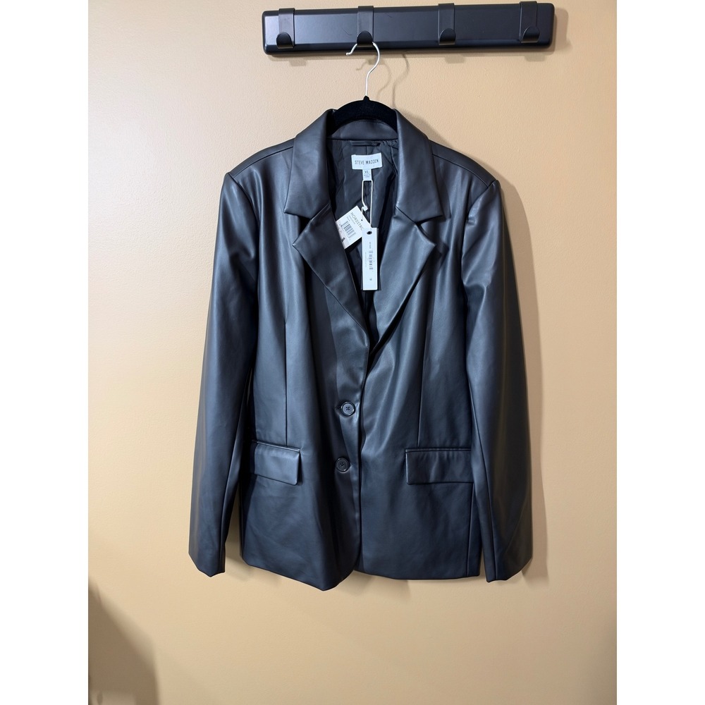 Steve Madden Faux Leather Boyfriend Blazer XL Black NWT Oversized DM42800R